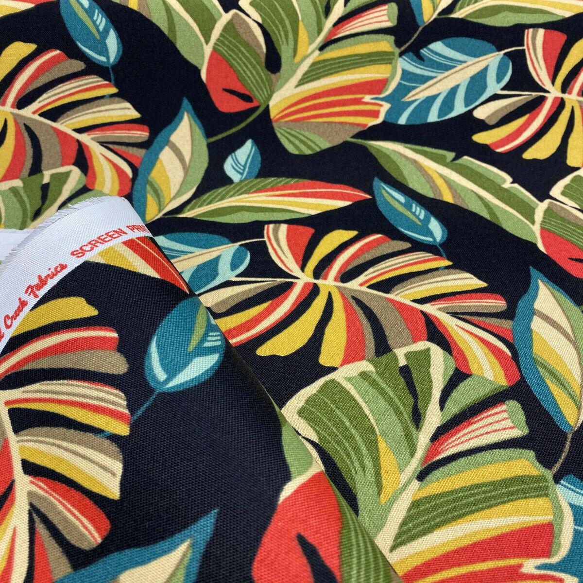 Outdoor Swavelle Wind Blown Leaves Black Green Fabric by the yard