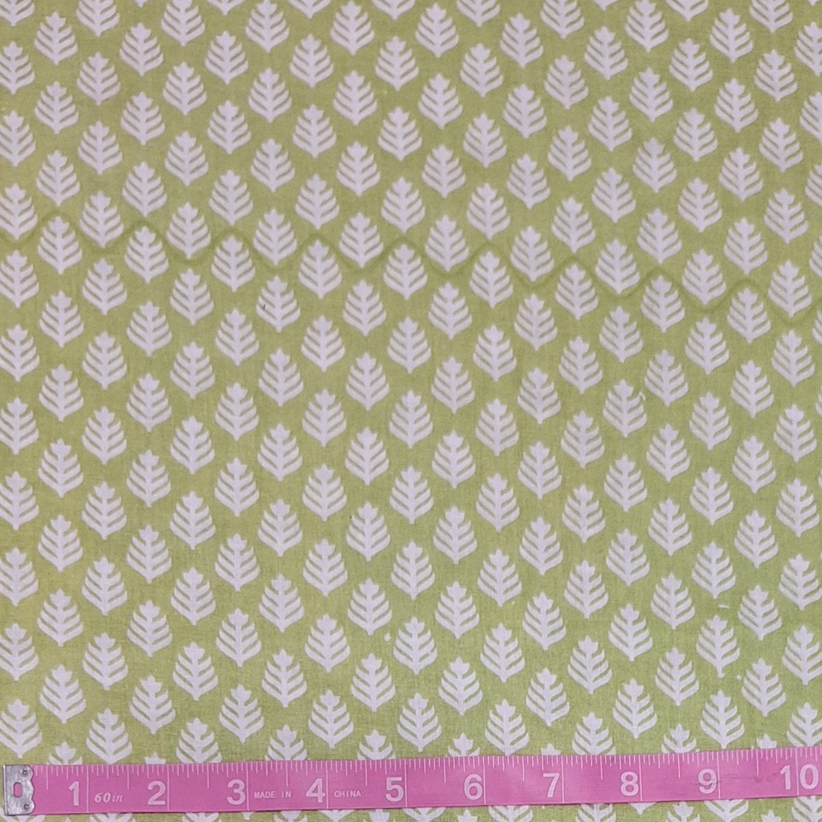 Indian Cotton 2025 - Jaipur Screen Printed Organic Cotton Lawn - White leaf on Lime