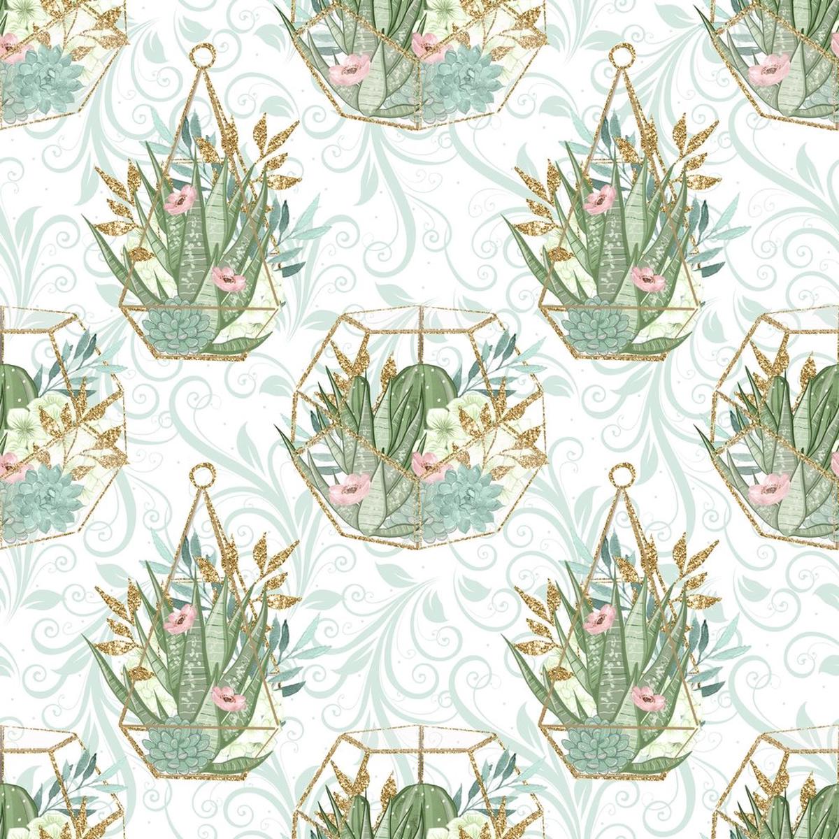 Sweet Succulents Pattern 5 Fabric - White