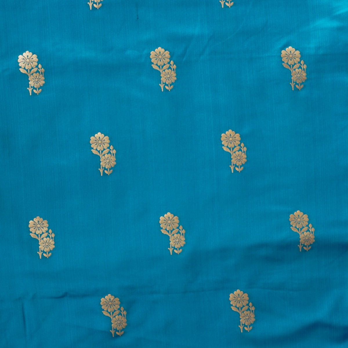 Brocade With Blue With Flower Motif Fabric