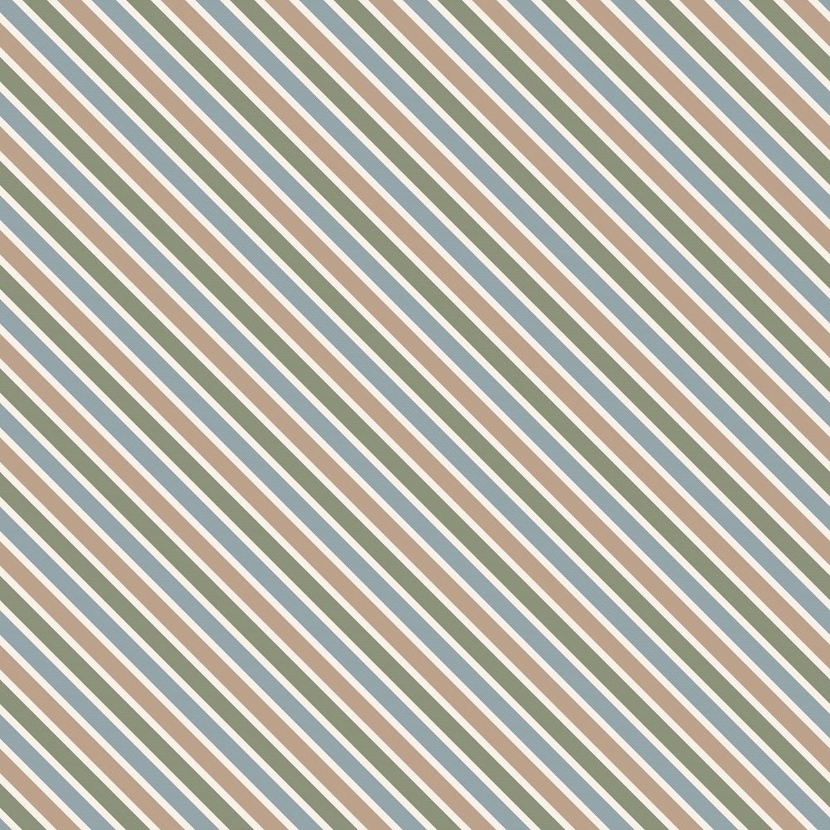 Earthy Tones Green Blue Diagonal Lines Fabric