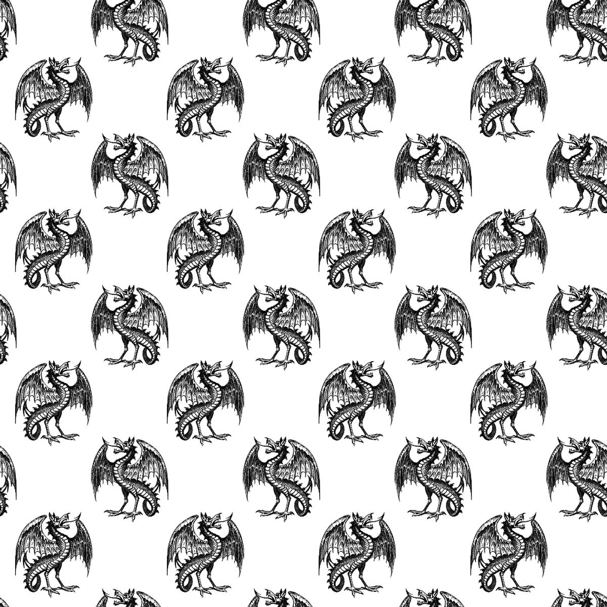 Monochrome Dragons Fabric
