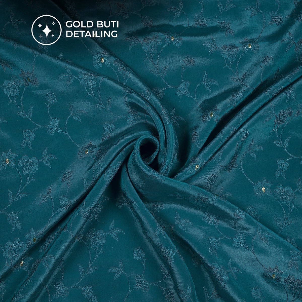 Plain Astronaut Blue Golden Booti Floral Jacquard Work Bemberg Silk Fabric