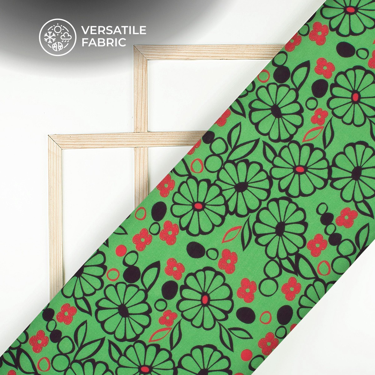 Fern Green,Black Floral Digital Print Viscose Muslin Fabric