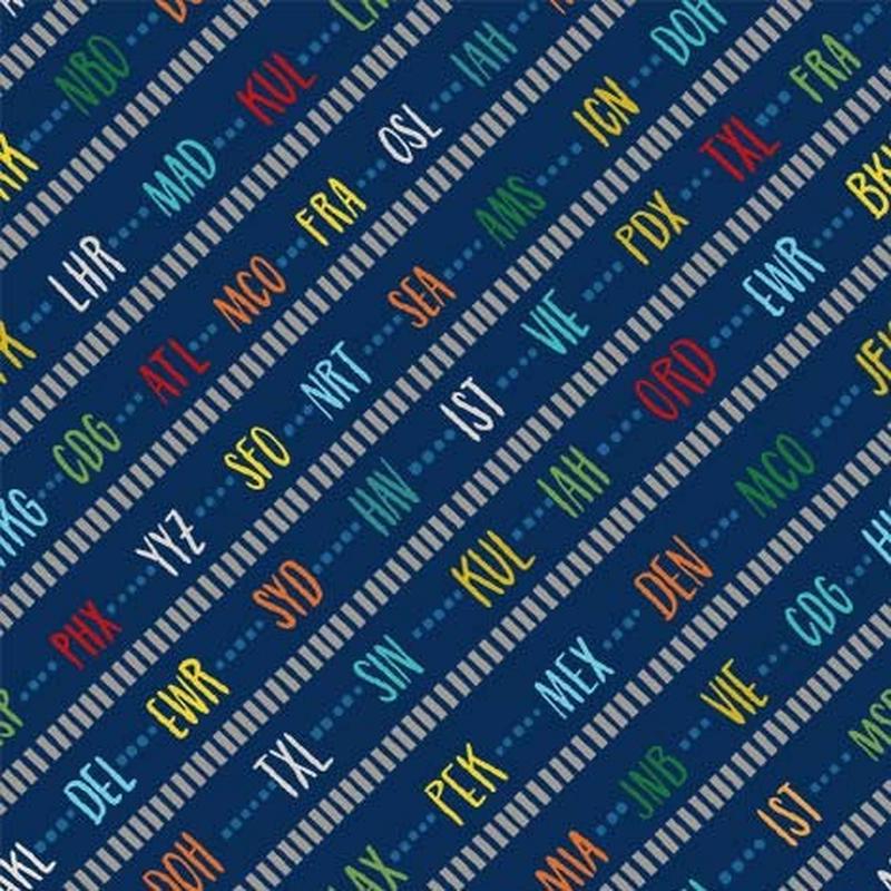Aviation Adventures Quilt Fabric - Airport Code in Navy Blue - DDC12041-NAVY-D