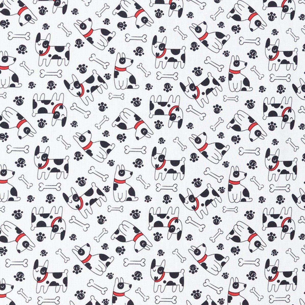 Cotton Poplin Print - Spotted Dog on White - Per Metre