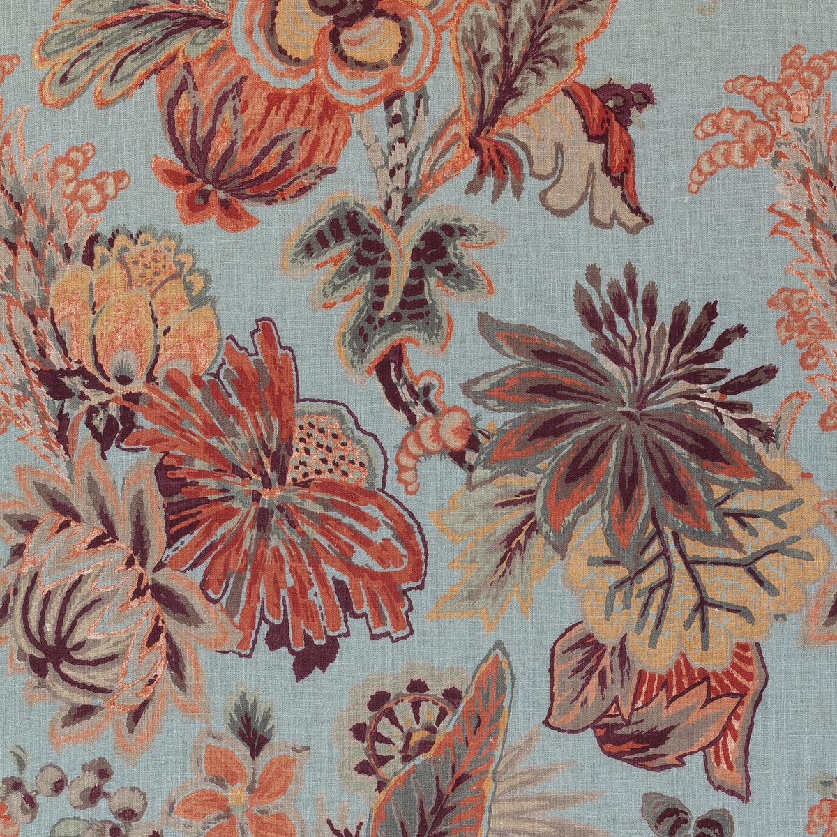 Floral Gala Blue and Cinnamon Fabric