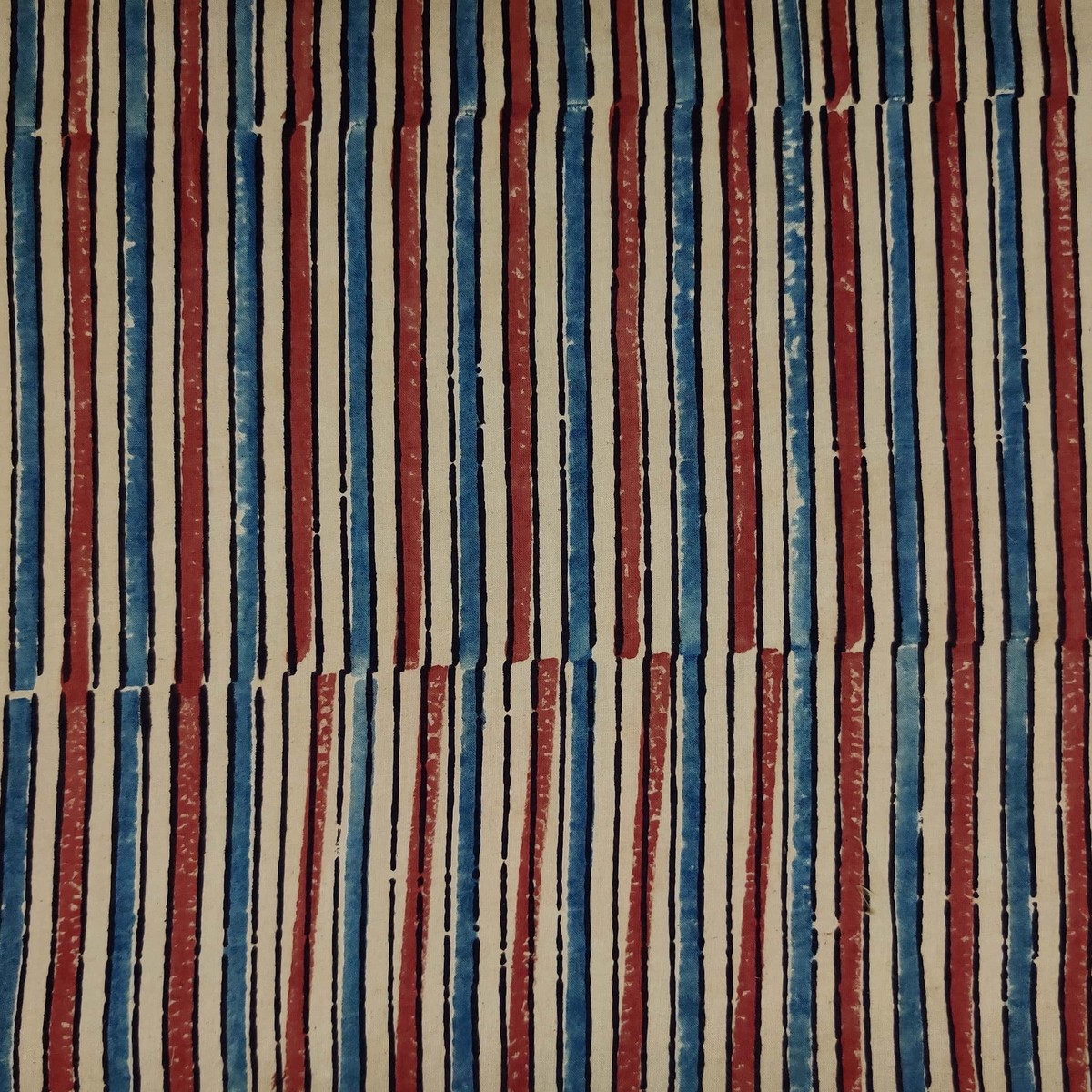 Pure Cotton Ajrak With Rust Blue And Cream Stripes Hand Block Print Fabric