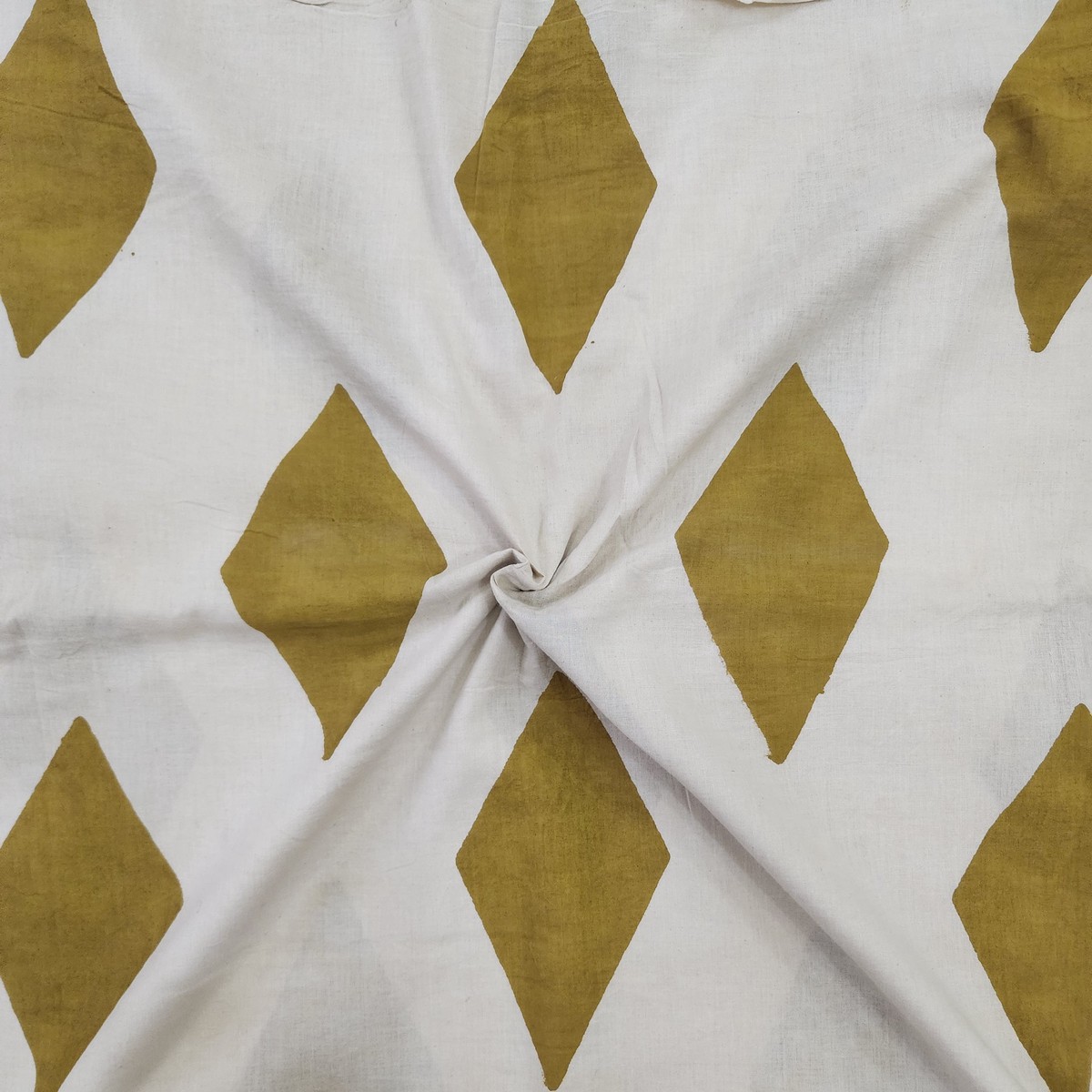 Pure Cotton Bagru Cream With Mustard Diamond Motif Hand Block Print Fabric