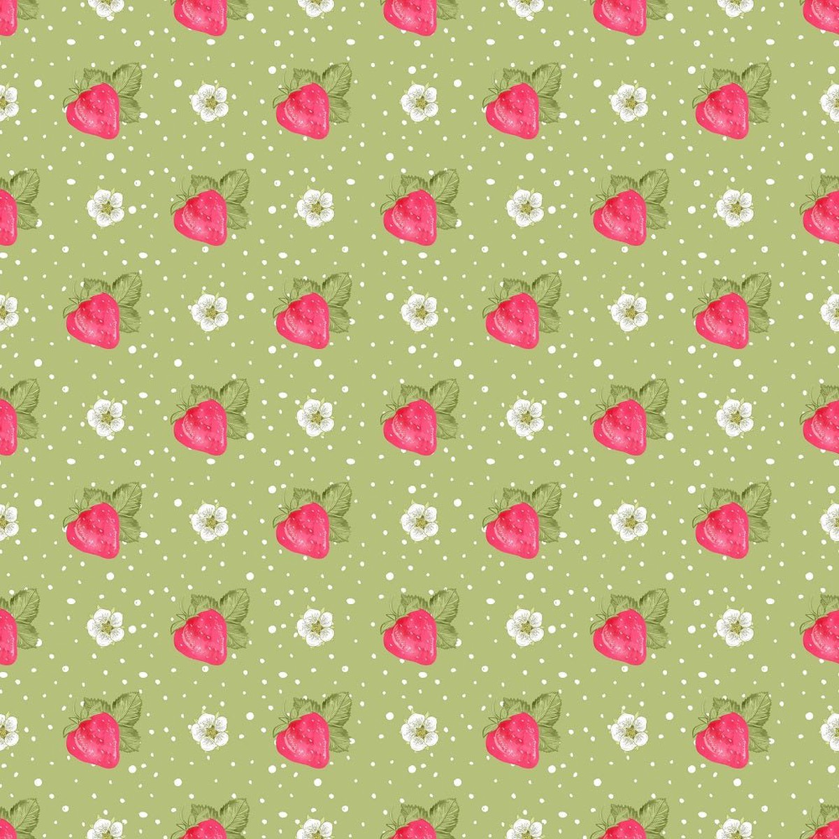 Strawberries on Dots Fabric - Green