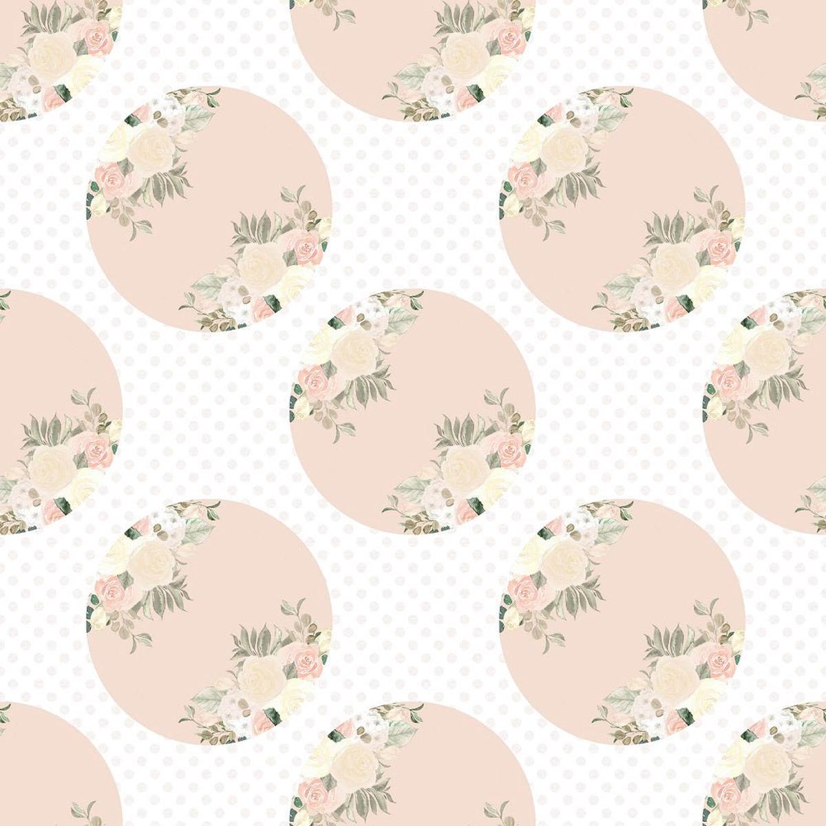 Watercolor Roses Circles Fabric - White