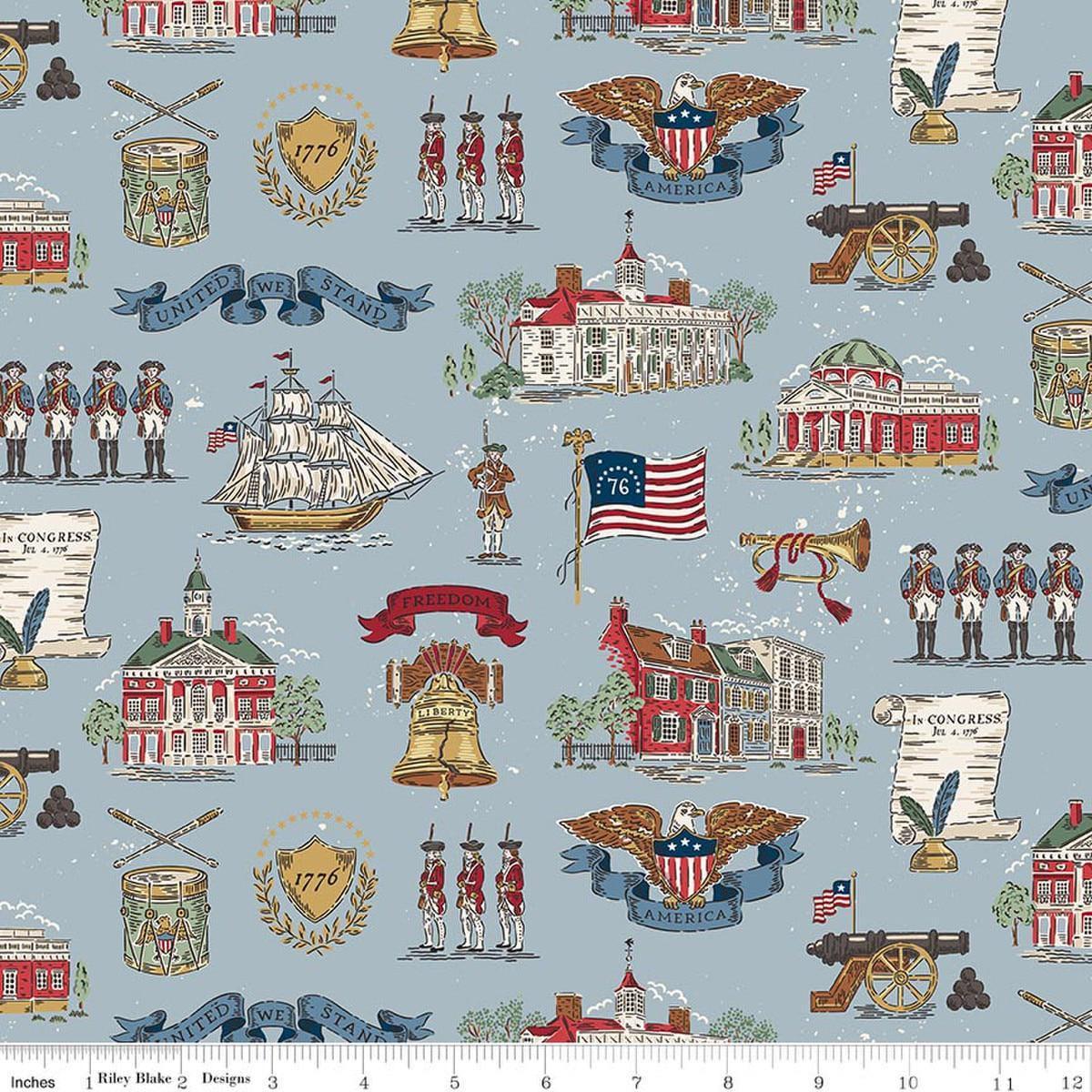 Independence Main Blue Patriotic Fabric - C17330 - Riley Blake Quilting Cotton Fabric