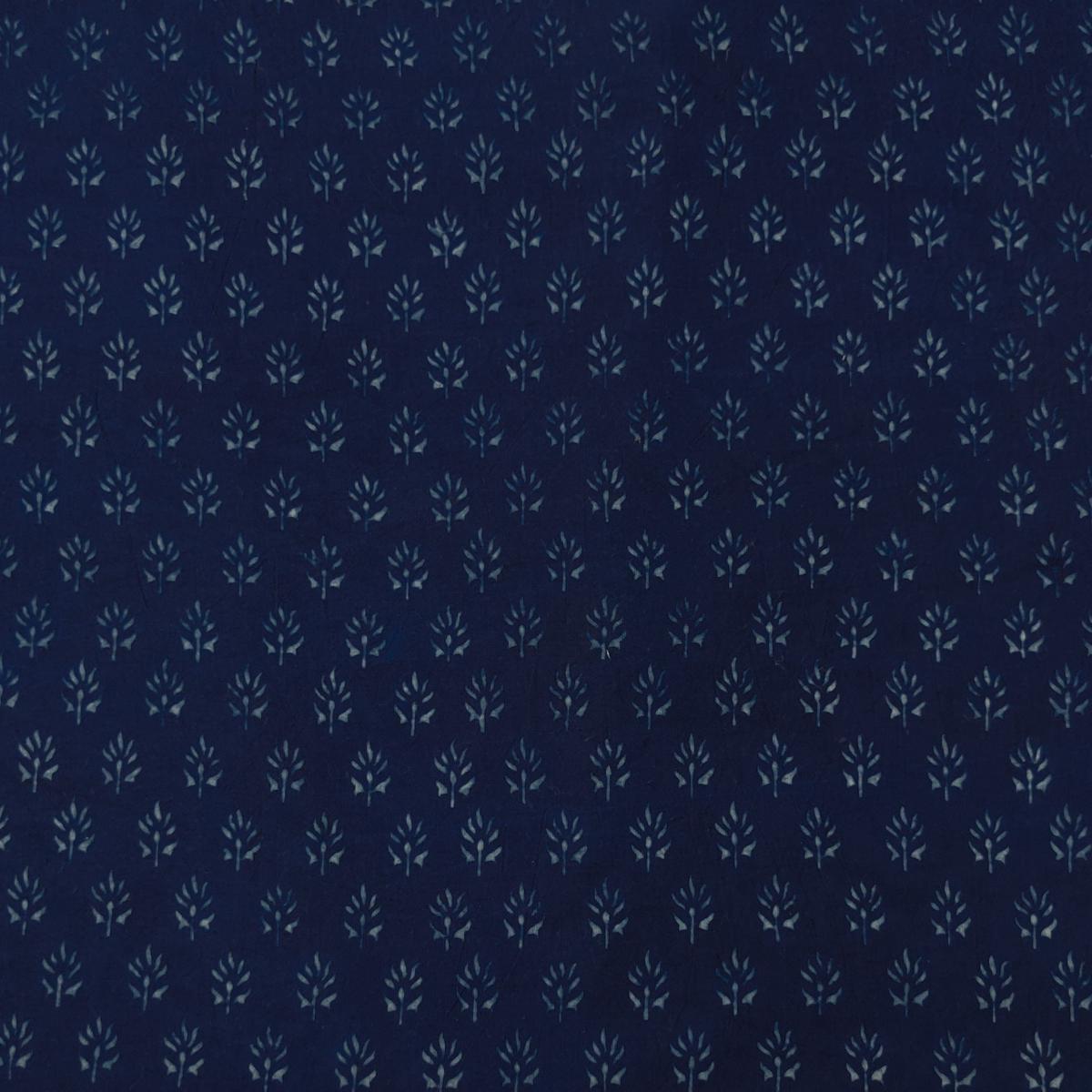 Pure Cotton Akola Indigo With Small Flowers Hand Block Print Fabric