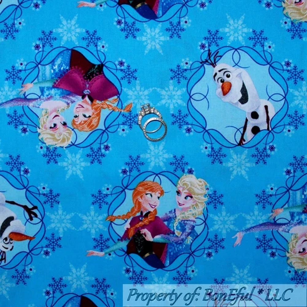 BonEful Fabric FQ Cotton Quilt Blue White FROZEN Disney Snowflake Princess Girl