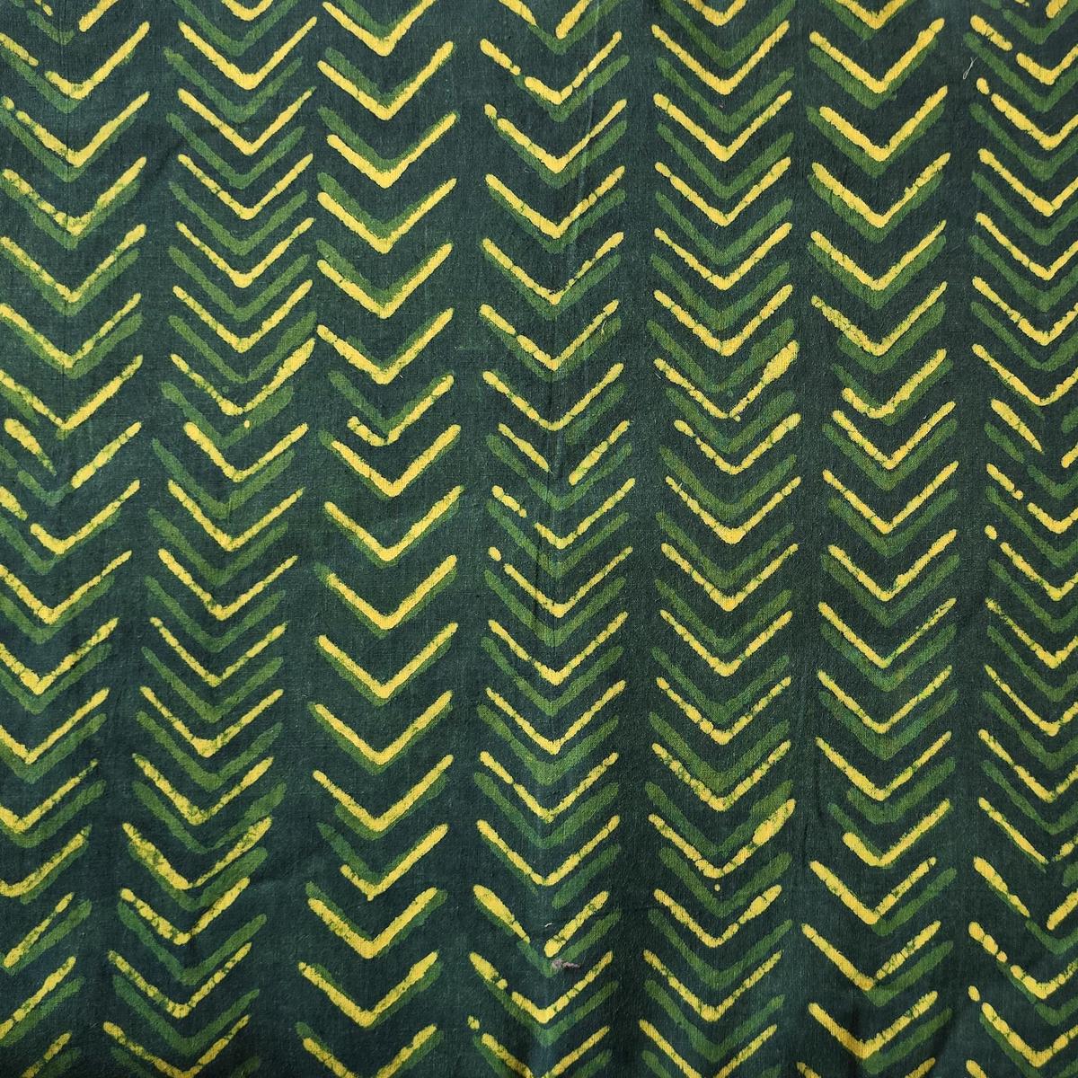 Pure Cotton Double Dabu Dark Green With Yellow Arrow Head Block Print Fabric