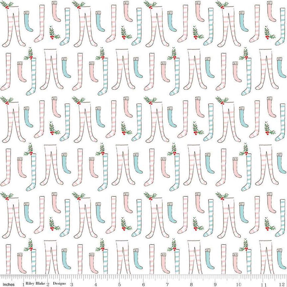 SALE Pixie Noel 2 Stockings C12112 White - Riley Blake Designs - Christmas - Quilting Cotton Fabric