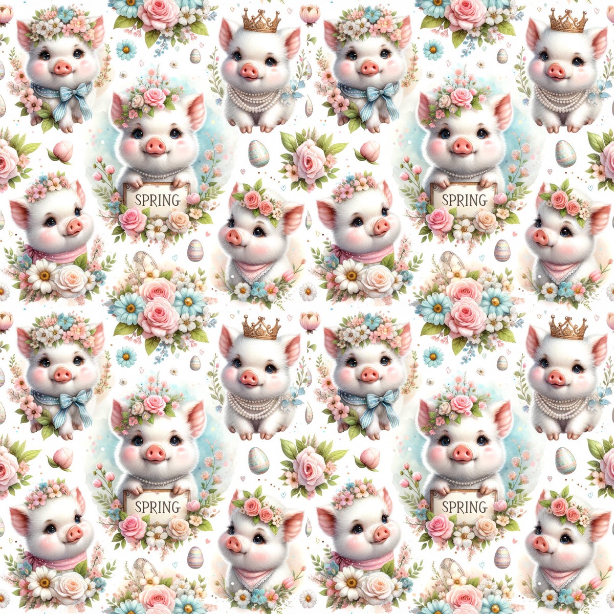 Spring Piglet Joy Pattern 1 Quilting Cotton Fabric
