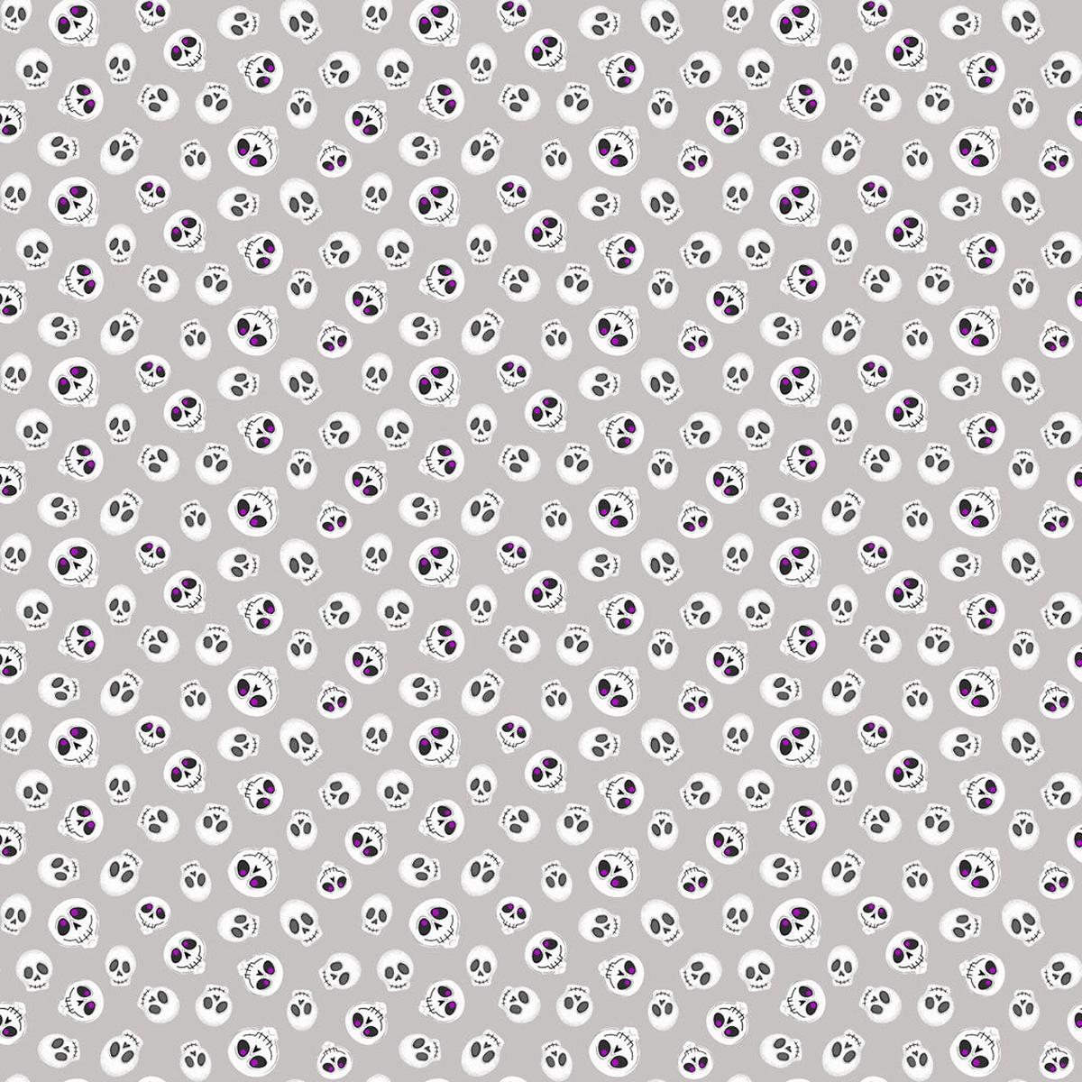 Hey Boo! | Light Gray Skulls by Michael Zindell for Clothworks | Y3845-5