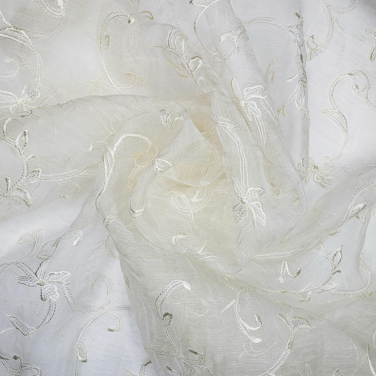 Morning Veil - Poly Woven - White Floral Embroidery - 1.5M Bundle