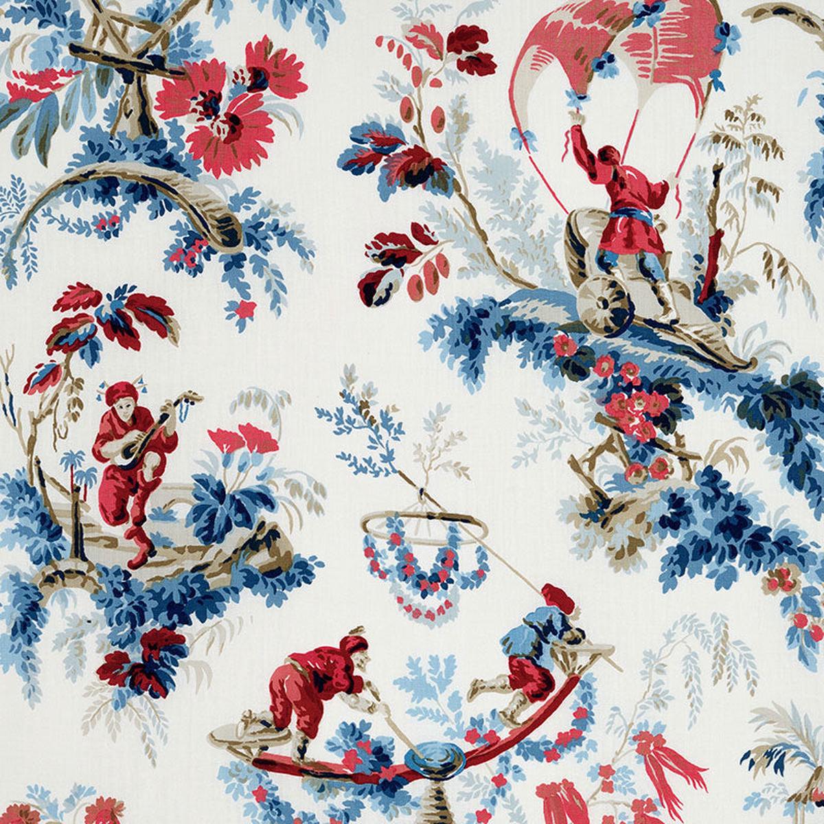 Plaisirs De La Chine Bleu and Rouge Fabric