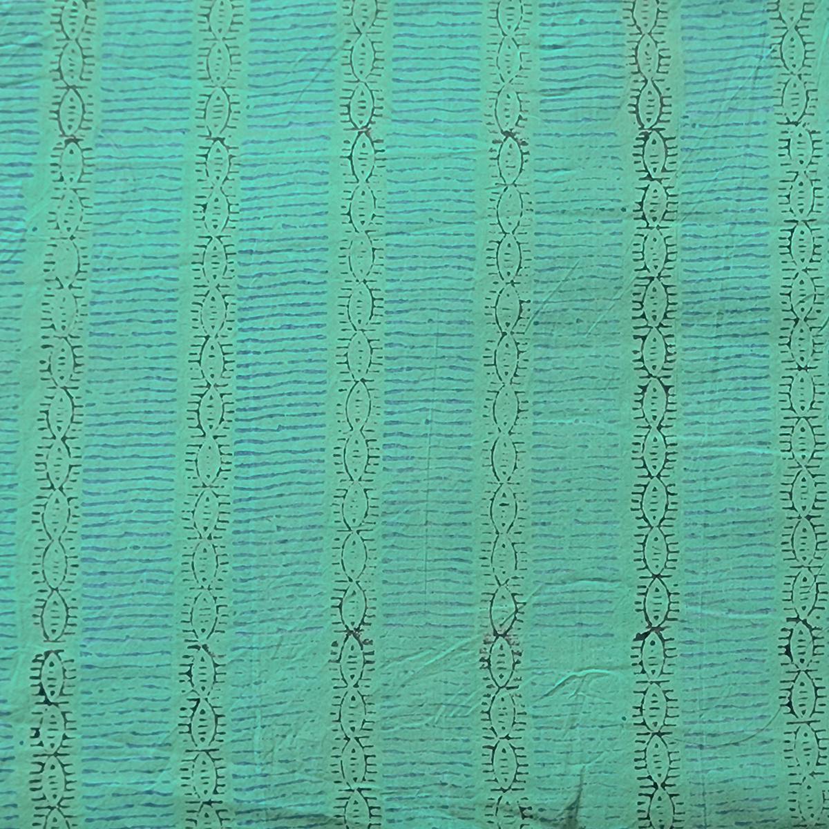 Pure Cotton Jaipuri Aqua Green With Border Design Stripes Hand Block Print Fabric