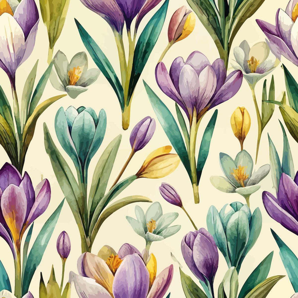Art Nouveau Crocus Flowers Pattern 1 Quilting Cotton Fabric