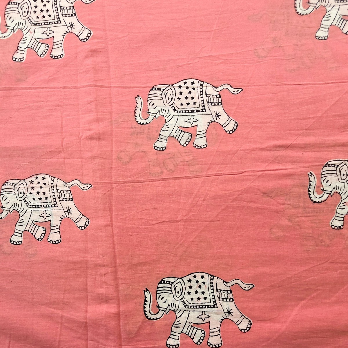 Pure Cotton Akola Dabu Light Peach With Elephant Big Motif Hand Block Print Fabric