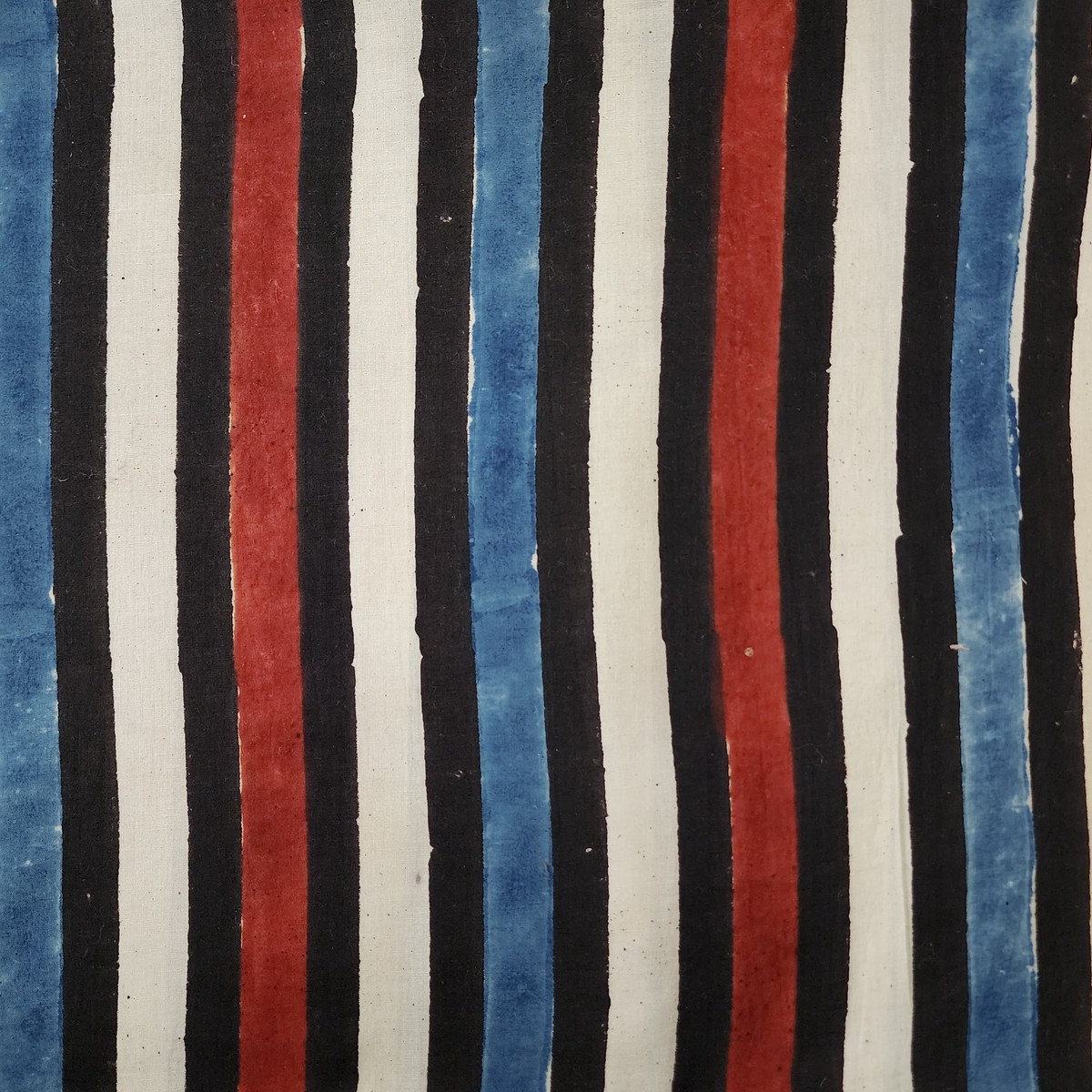 Pure Cotton Ajrak Cream And Rust Red And Blue Stripes Hand Block Print Fabric