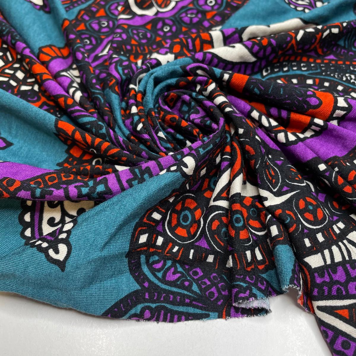 Exquisite Bathroom Tiles - Rib Knit Cotton/Spandex Knit - Purple Multi Floral - 0.6M Bundle