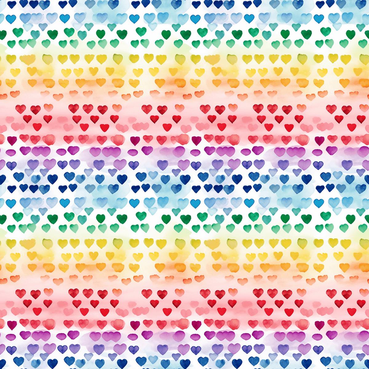 Watercolor Rainbow Hearts Pattern #8 Fabric