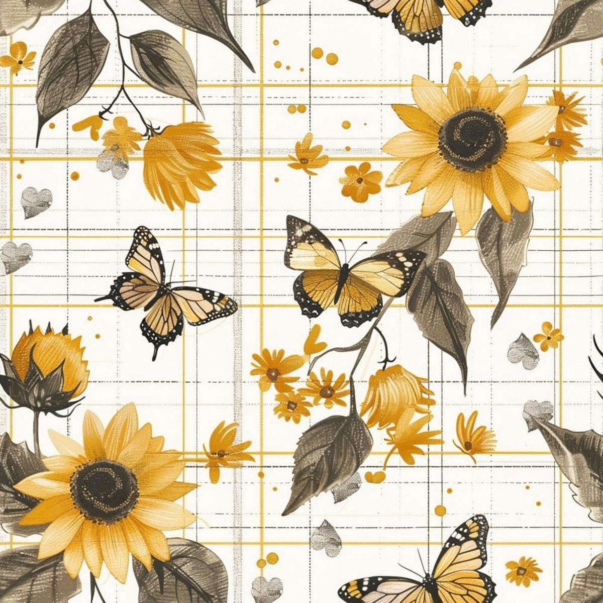 Country Sunflower Butterfly Pattern 7 Quilting Cotton Fabric