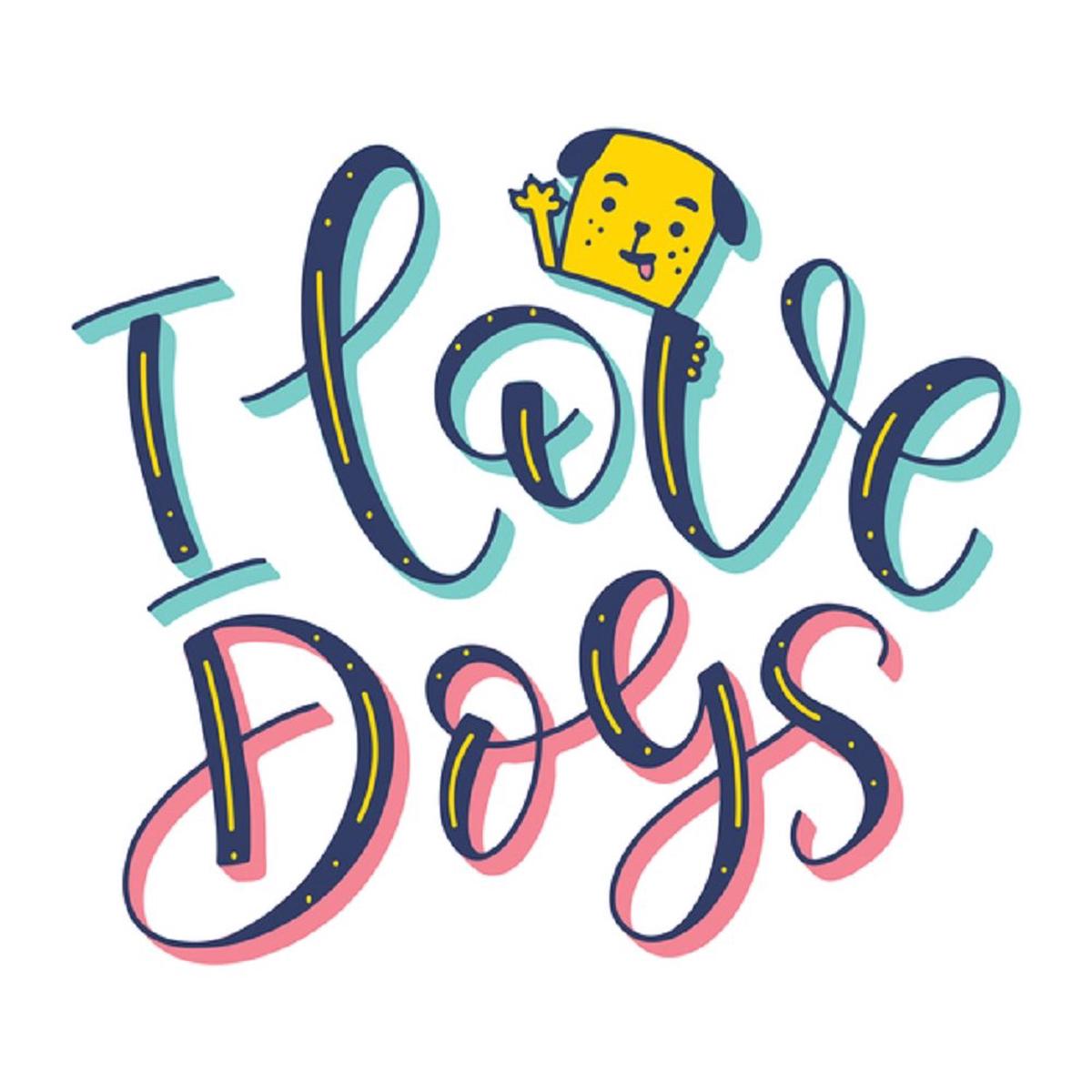 I Love Dogs Fabric Panel - Blue