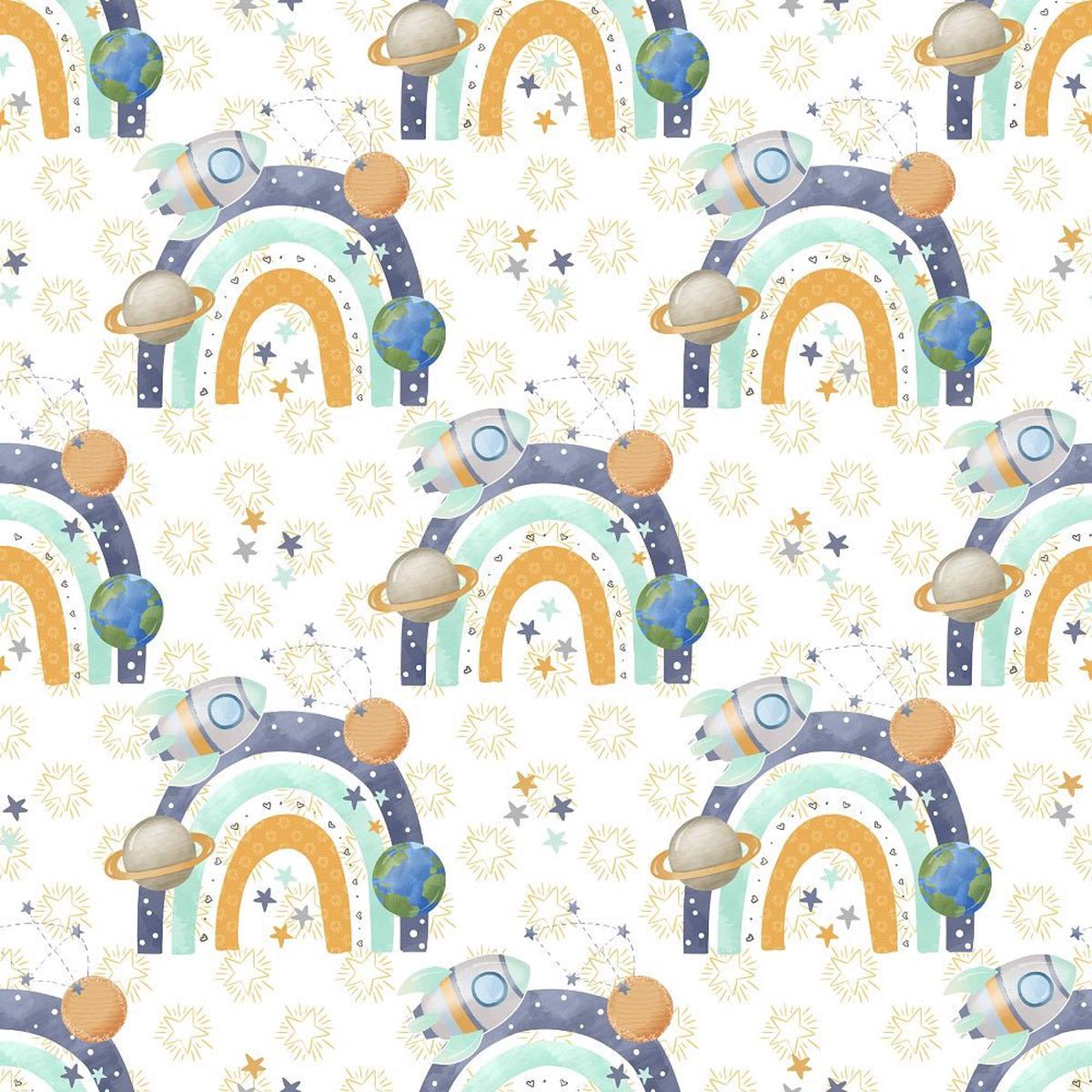Dreams of Outerspace Rainbows Fabric - White