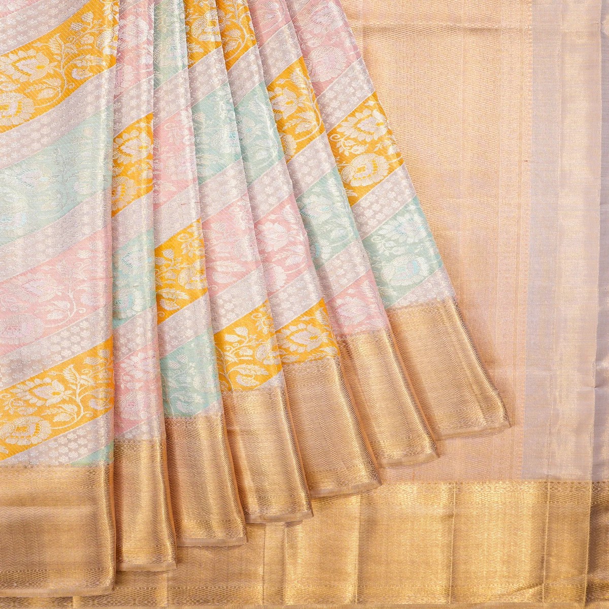 Kanchipuram Silk Tissue Leheriya Jaal Rangkat Lavender Saree
