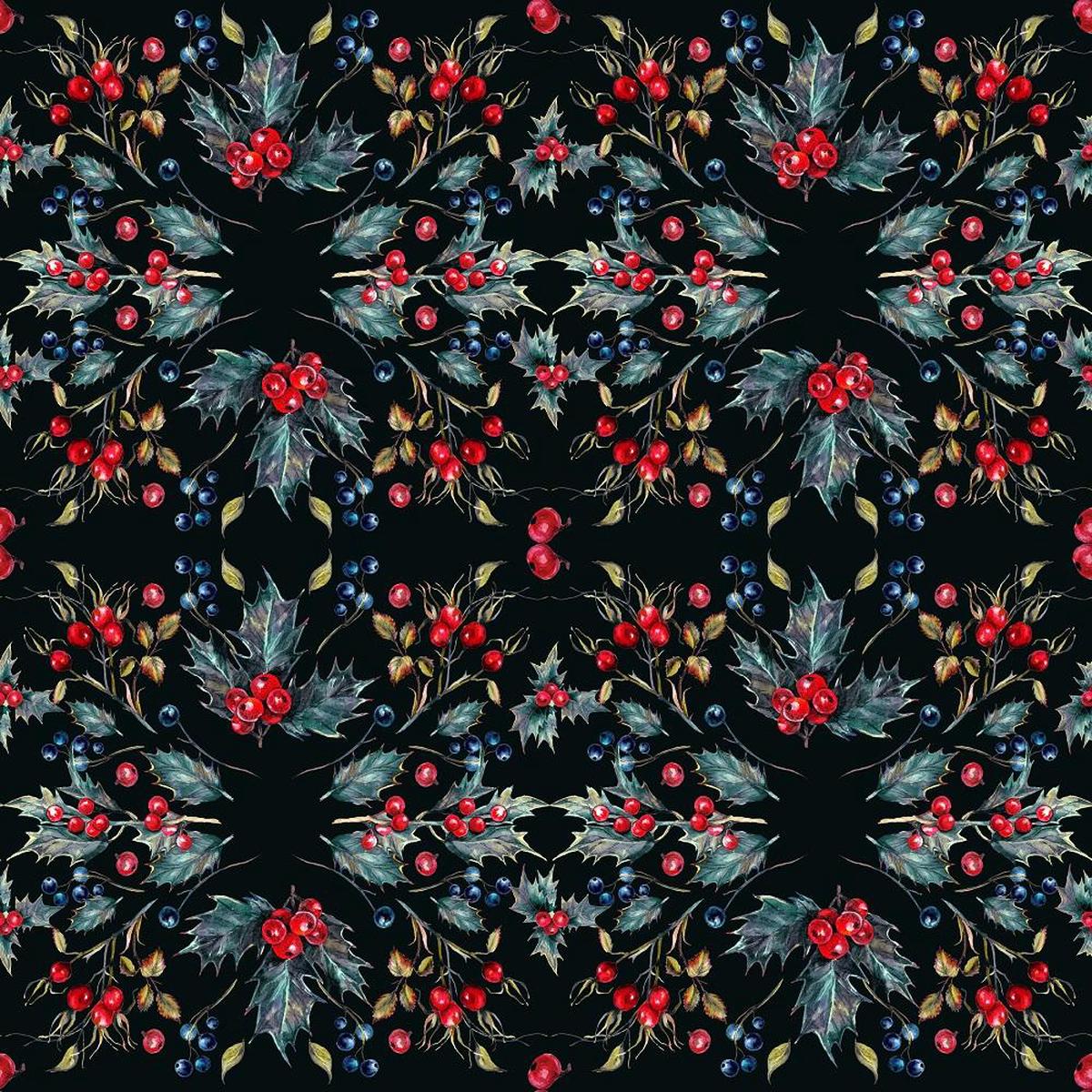 Christmas Berry Allover Fabric - Navy Blue