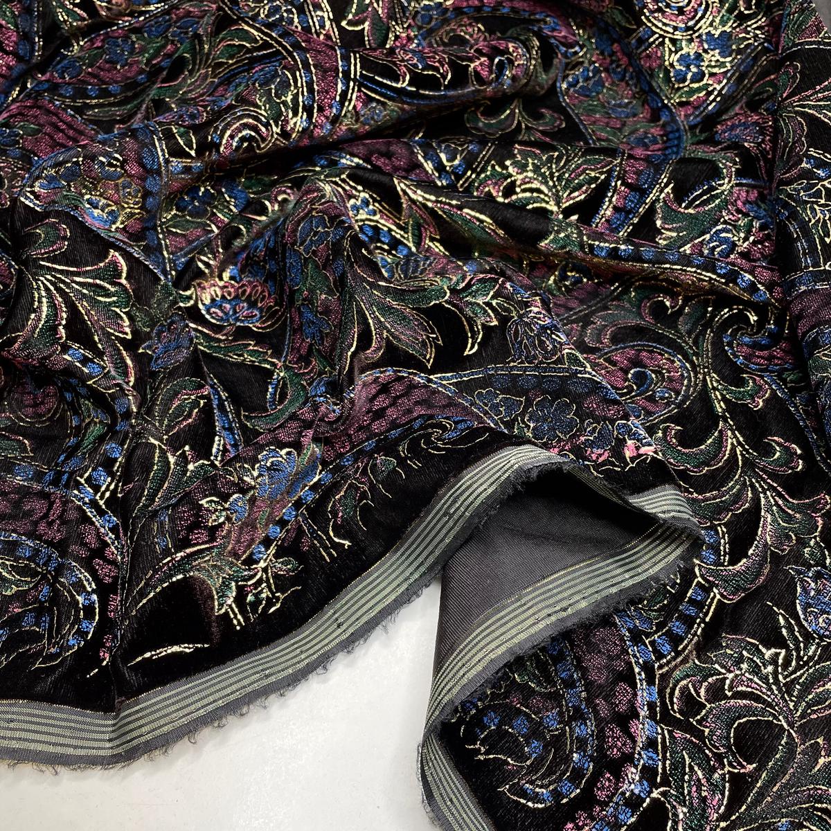 Colliding Galaxies - Velveteen Poly Woven - Black Multi Floral - 2M Bundle