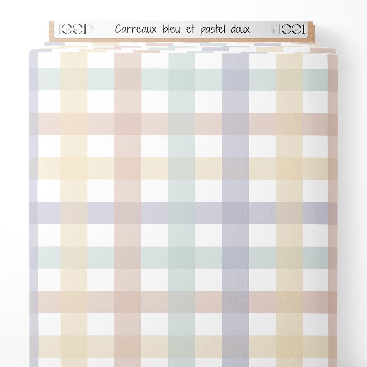 Tissu - Carreaux bleu et pastel doux