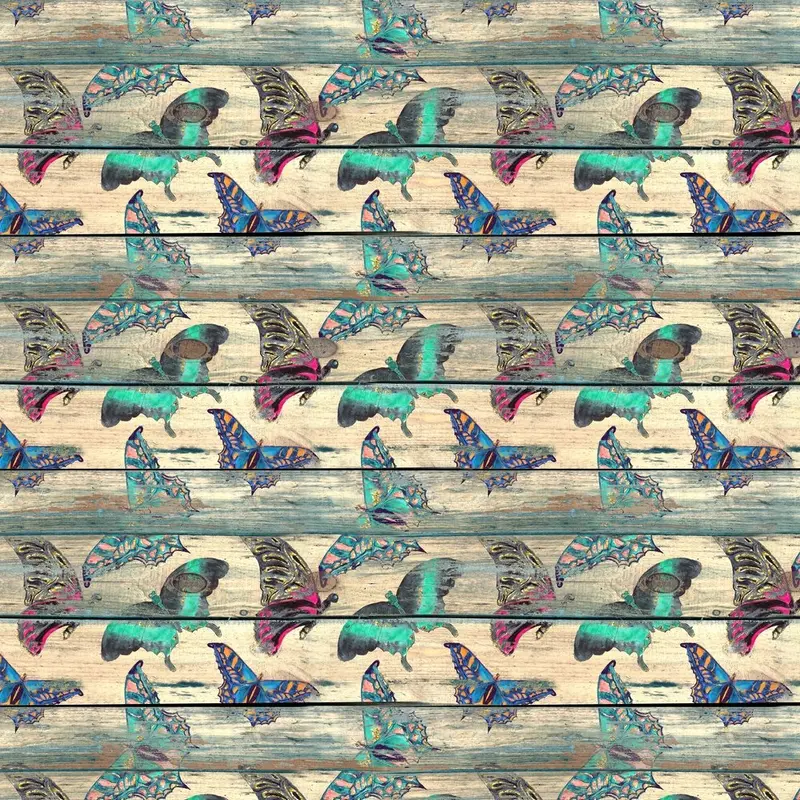 Vintage Butterfly Wood Plank Fabric