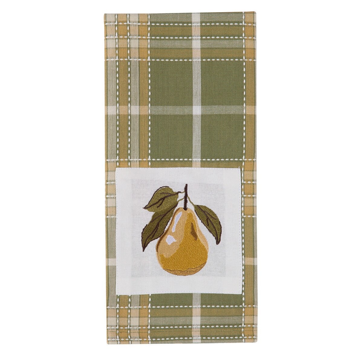 Blossom Grove Embroidered Pear Plaid Decorative Dishtowel