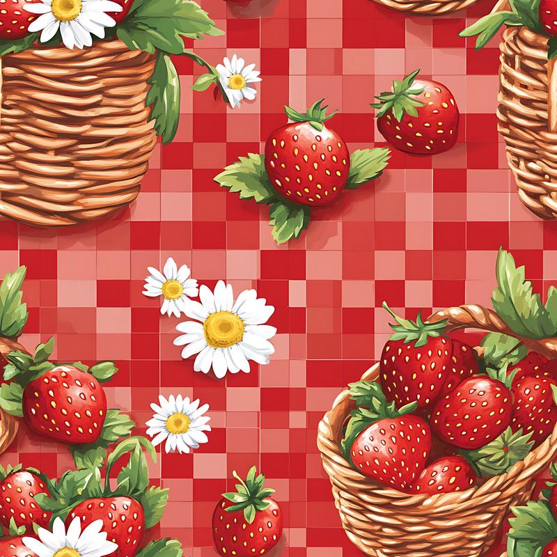 Strawberry Gingham Picnic Pattern 6 Quilting Cotton Fabric