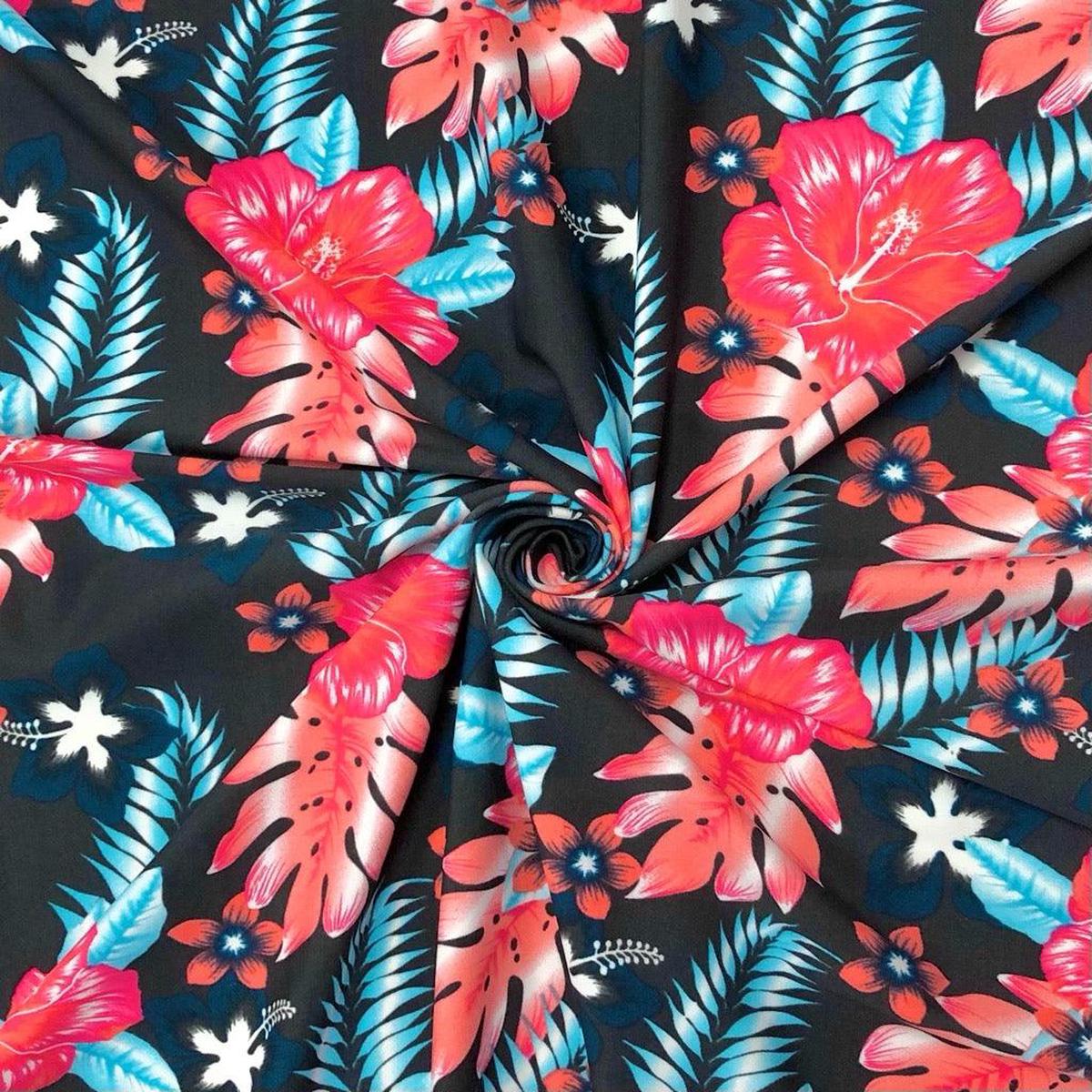 Coral & Blue Floral Lycra Spandex Fabric