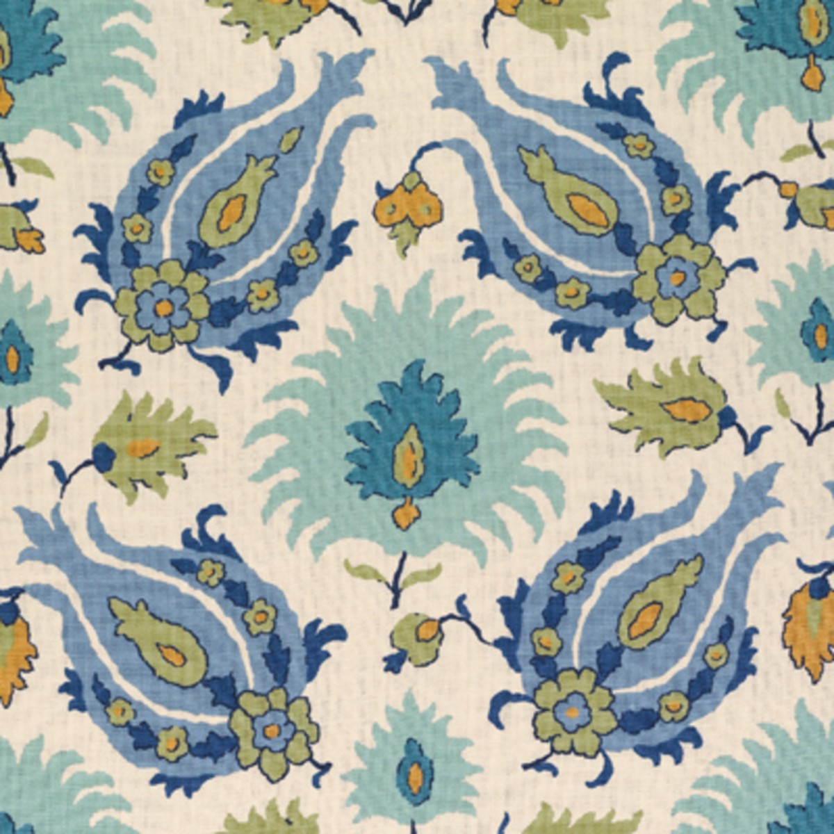 Kashmiri Linen Print - Peridot/Aquamarine