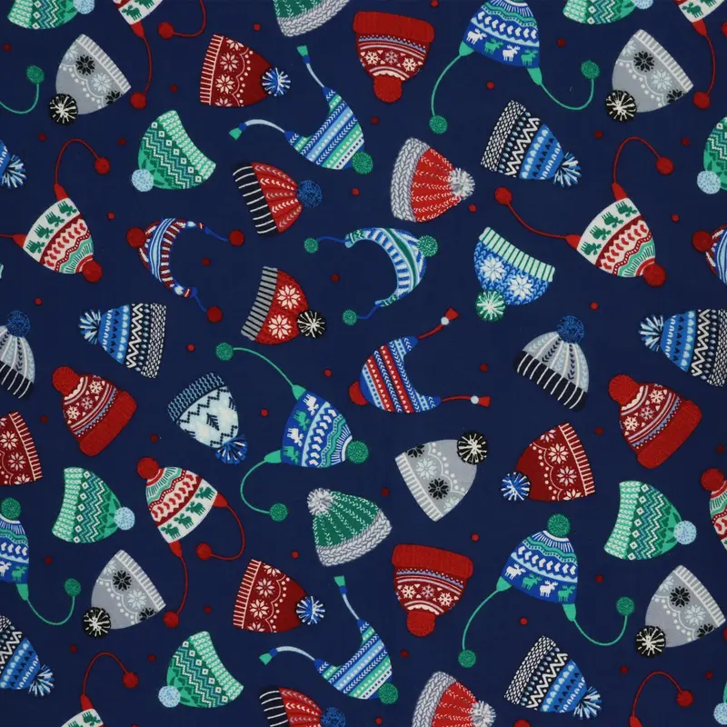 Winter Wonders Flannel Fabric Collection - Cozy Hats Navy