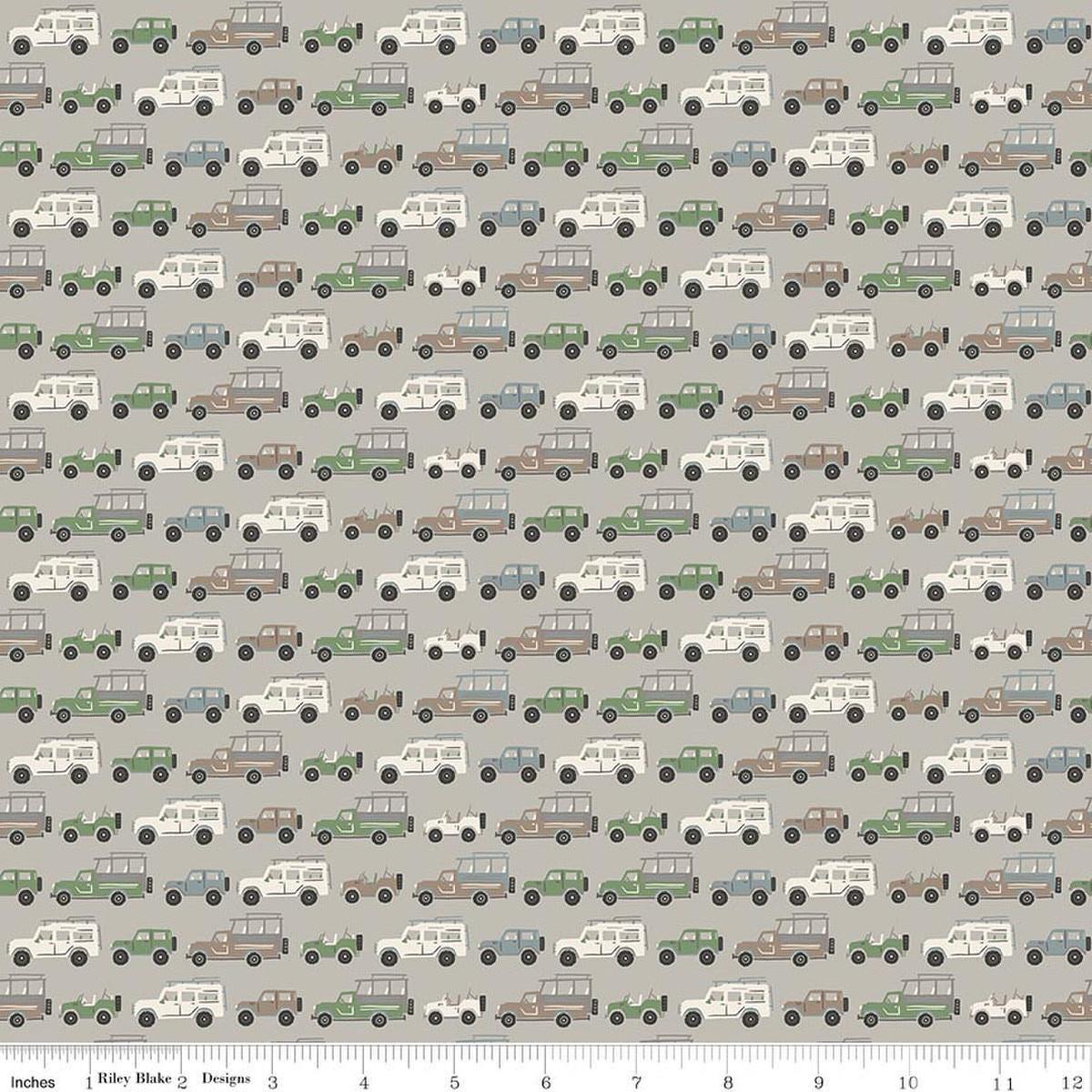 SALE Leo & Savannah Rovers Gray Vehicles Fabric - C17542 - Riley Blake Quilting Cotton Fabric