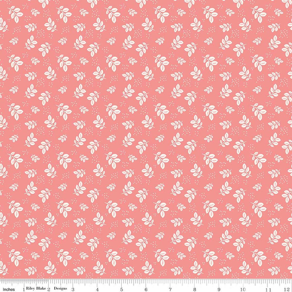 SALE Renew Leaves Coral Pink Plant Fabric - C17282 - Riley Blake Quilting Cotton Fabric