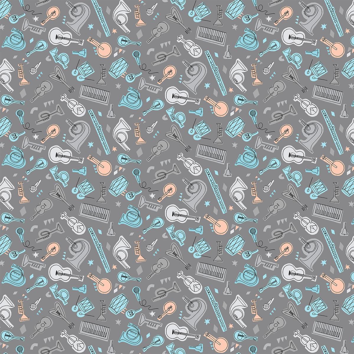Band Practice Quilt Fabric Instruments Grey