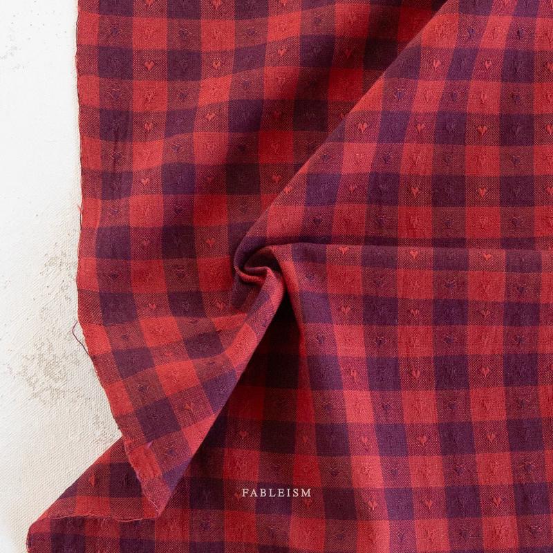 Marachino Gingham Hearts // Queen of Hearts by Fableism Wovens - (1/4 yard)