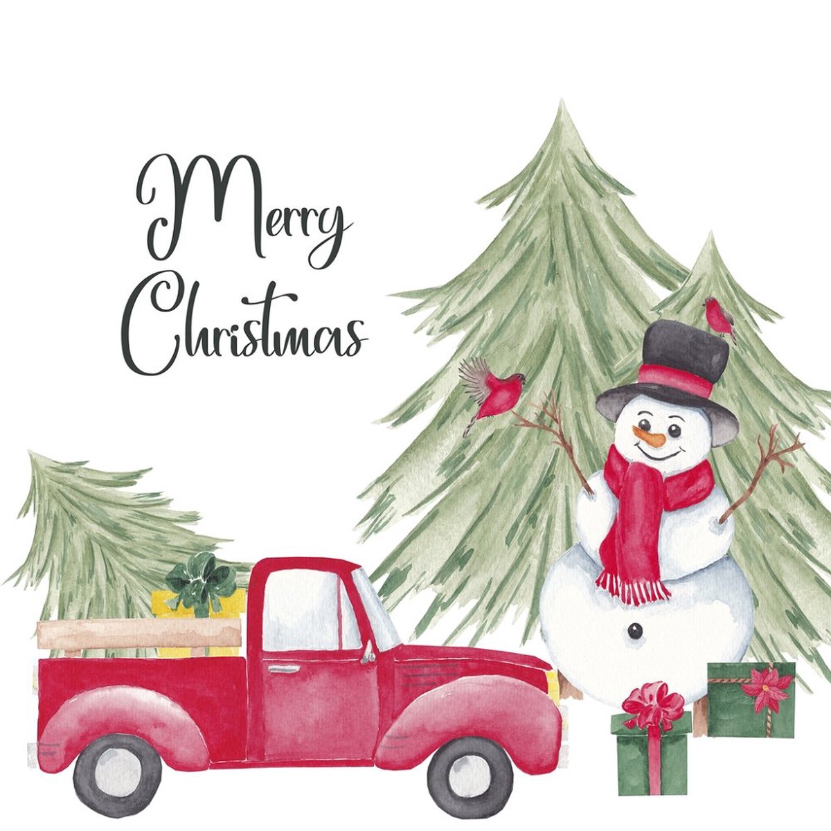Christmas Truck Snowman Gift Fabric Panel