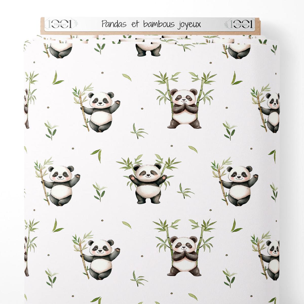 Tissu - Pandas et bambous joyeux