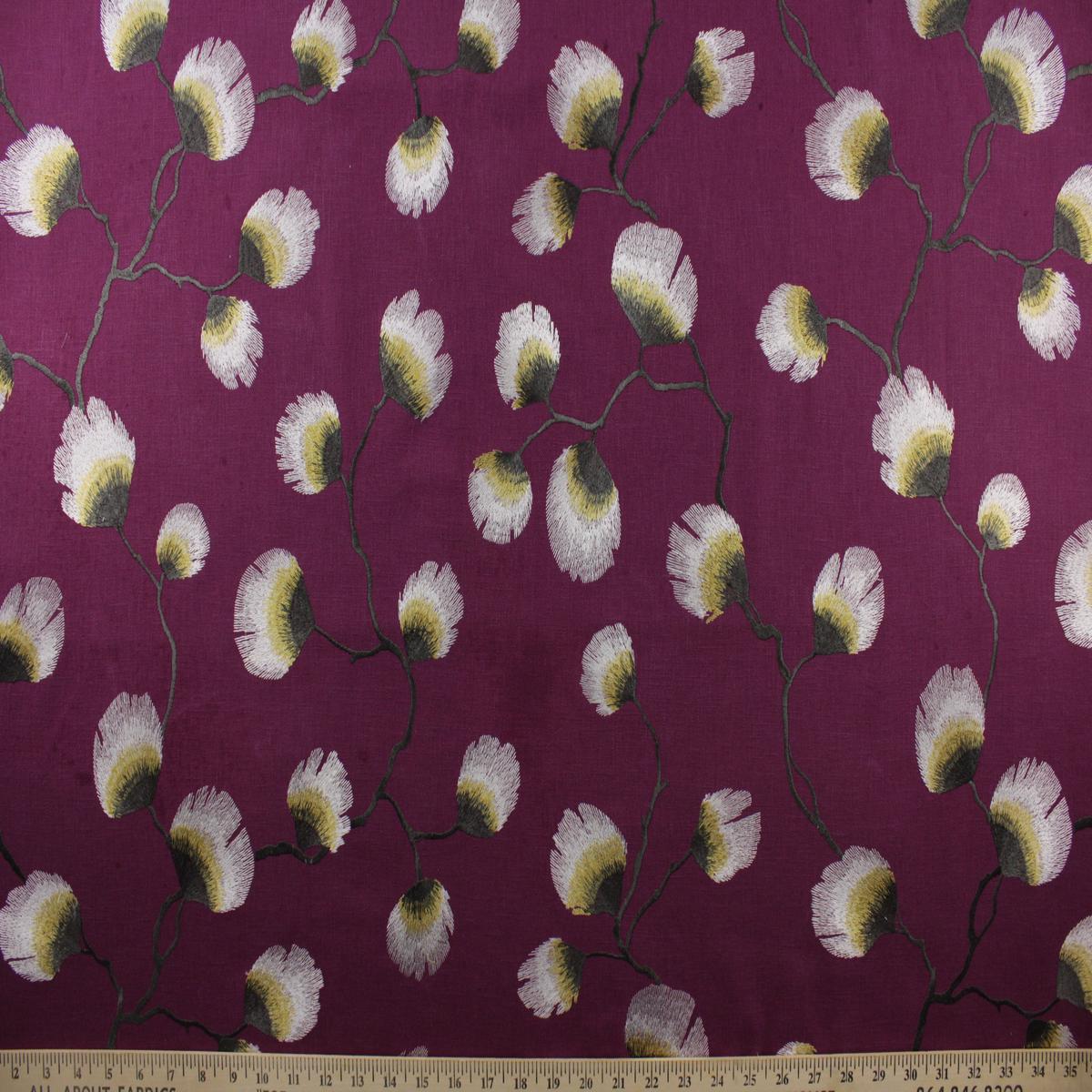 4 Yards ~ Feathery Leaves Embroidered Fabric in Plum